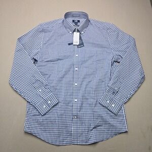 Cutter & Buck Button Down Shirt Easy Care Stretch Gingham Blue White Mens M